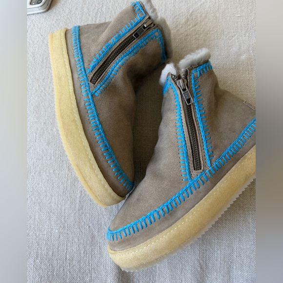 Free peopleNew LaidBack London Setsu Gray Suede blue crochet Shearling Cozy ❤️🎁 - Picture 7 of 10